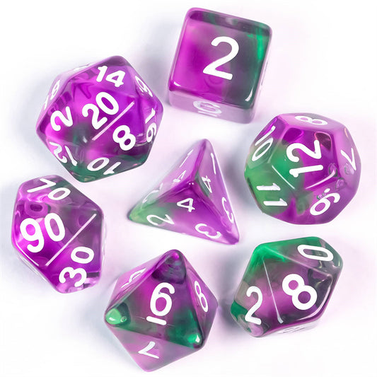 Transparent Dice Set Purple + Green