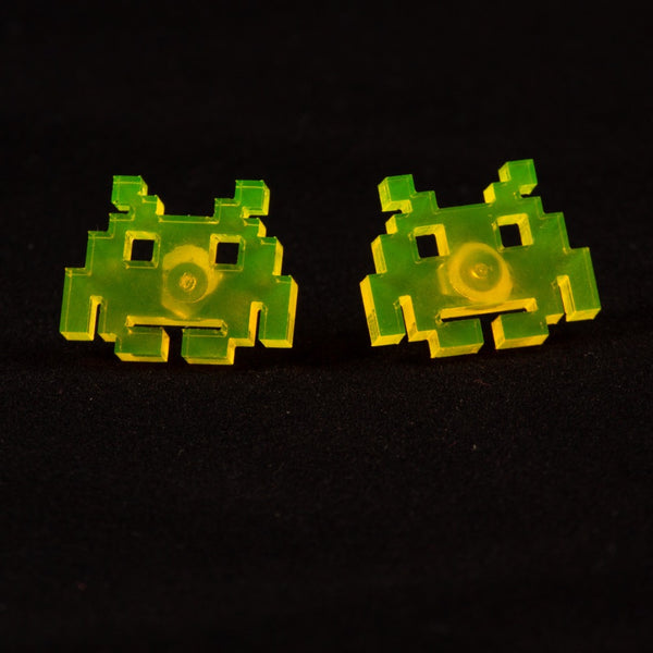 Pendientes Space Invaders Fluor Amarillo