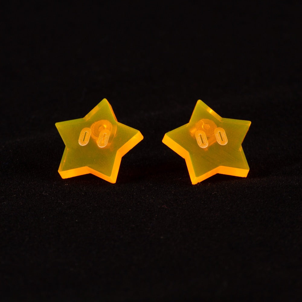 Pendientes estrellas Mario Bros Fluor Naranja