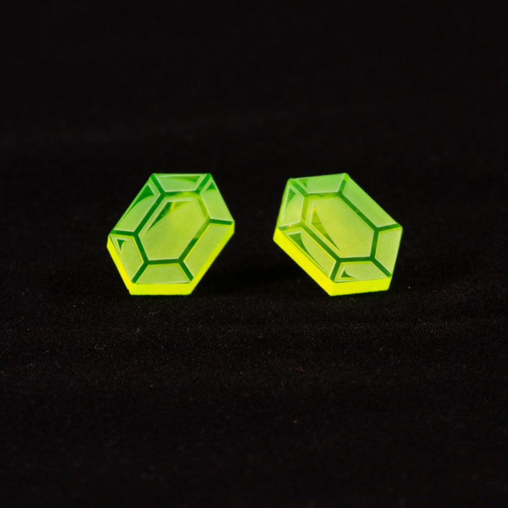 Pendientes Rupias Zelda Fluor verde grabado interior