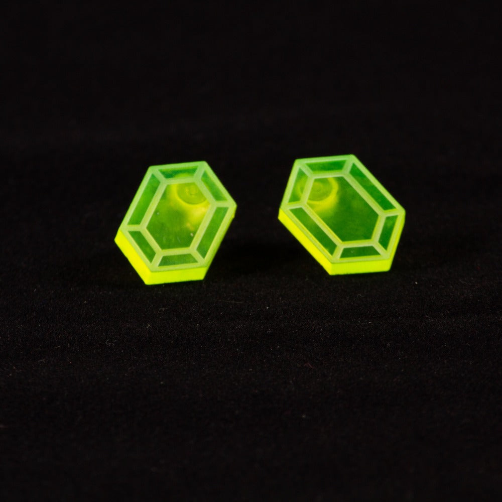 Pendientes Rupias Zelda Fluor Verde grabado limpio