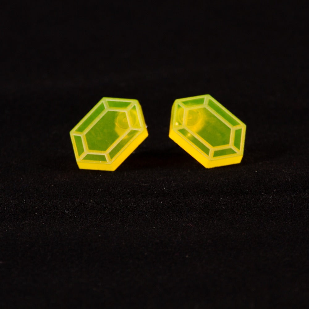 Pendientes Rupias Zelda Fluor amarillo grabado limpio