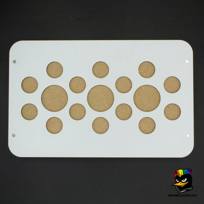 Tapa de la bandeja blanca porta tokens Punkapocalyptic, por la parte de abajo donde se ven los 17 espacios para colocar las miniaturas. Tres de ellos para miniaturas de 40mm. 