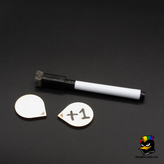 Foto de dos marcadores borrables y un rotulador. En uno de ellos está escrito un +1.