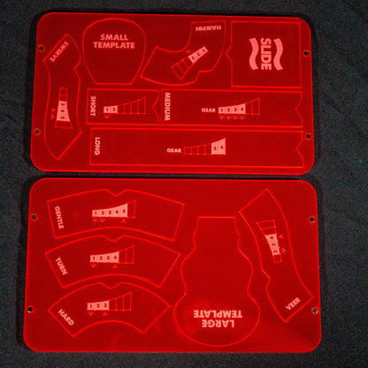 Imagen con los dos niveles de reglas. 12 reglas en total: swerve, small template, harpin, slide, short, medium, long, gentle, turn, hard, large template, veer.